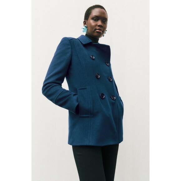 Sam Edelman Jackets & Blazers - Sam Edelman Teal Double-Breasted Water Repellant Peacoat • Quiet Luxury Preppy S